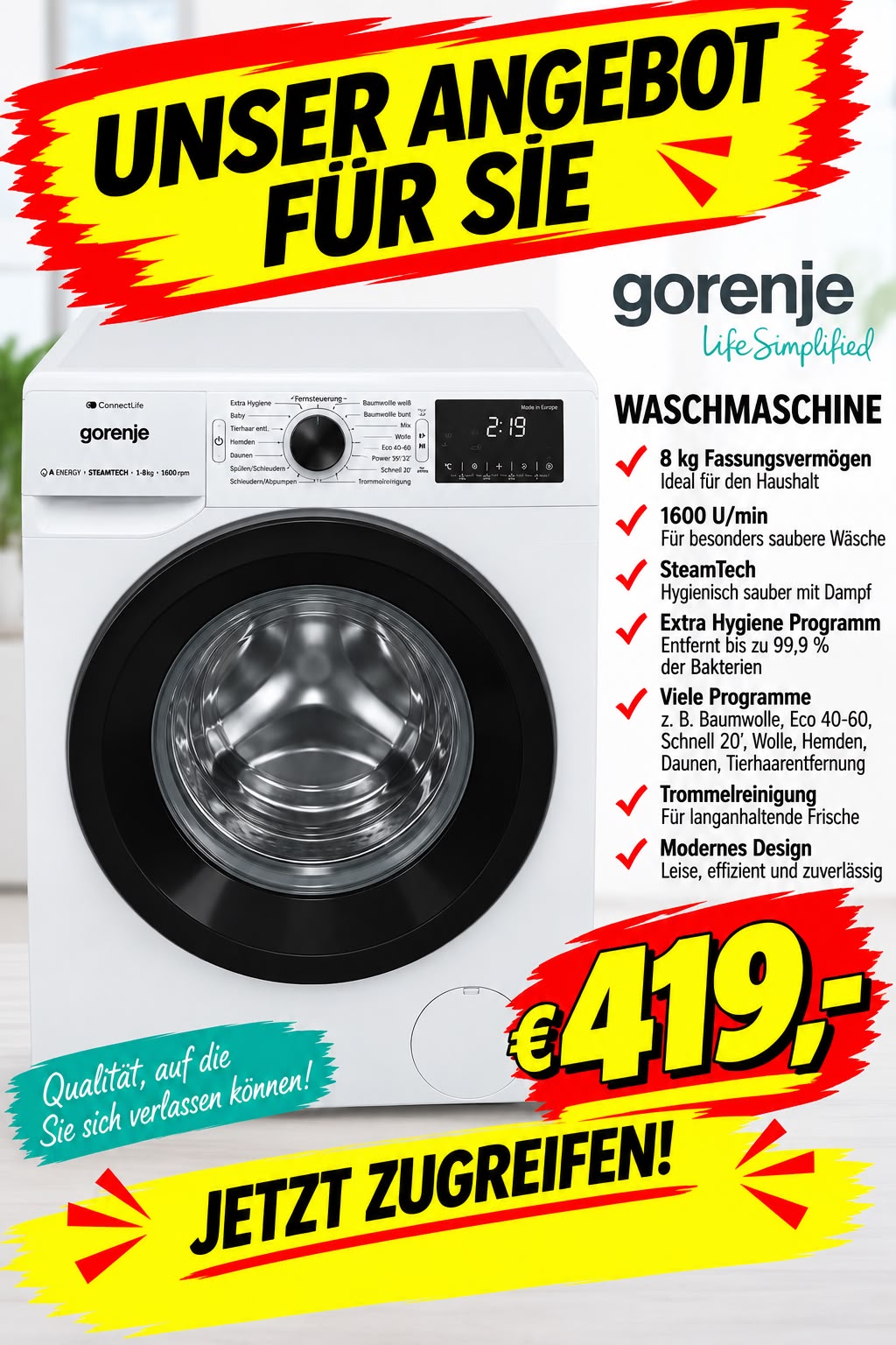Gorenje-Waschmaschine-8kg-1600Umin-419EUR