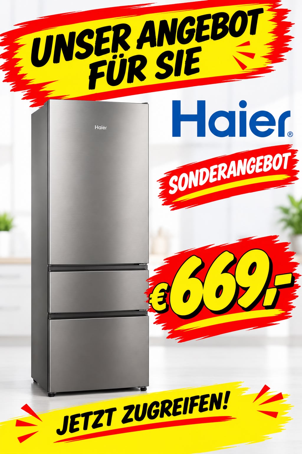 Haier-Kuehl-Gefrierkombination-3-Tueren-669EUR